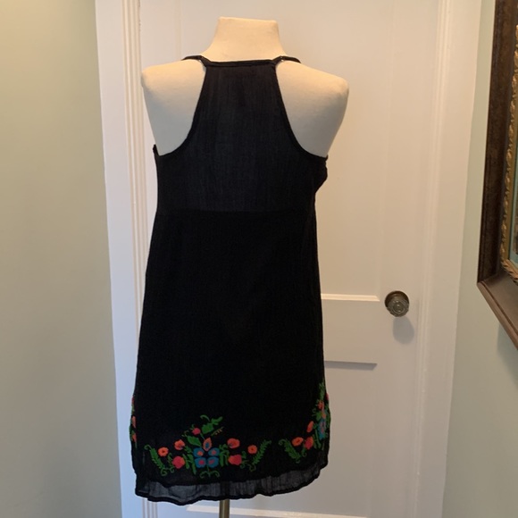 Vintage Y2K Buffalo Black Floral Embroidered Empire Babydoll Dress Size Large - Picture 2 of 10